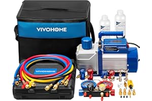 VIVOHOME 110V 1/2 HP 5CFM Dual Stage HVAC Vacuum Pump and 4 Way AC Manifold Gauge Kit, Sparkless Motor for R32 R1234yf R454B R134a R22 R410a Systems, Automotive Air Conditioner Maintenance