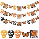 Chicplaid 3 Pc Dia De Los Muertos Papel Picado Banner Felt Butterfly Cutout | Day of The Dead Decoration Banner, Mexican Skull Cutout, Marigold Papel Picado, Ofrenda Mexican Party Decor for Altar