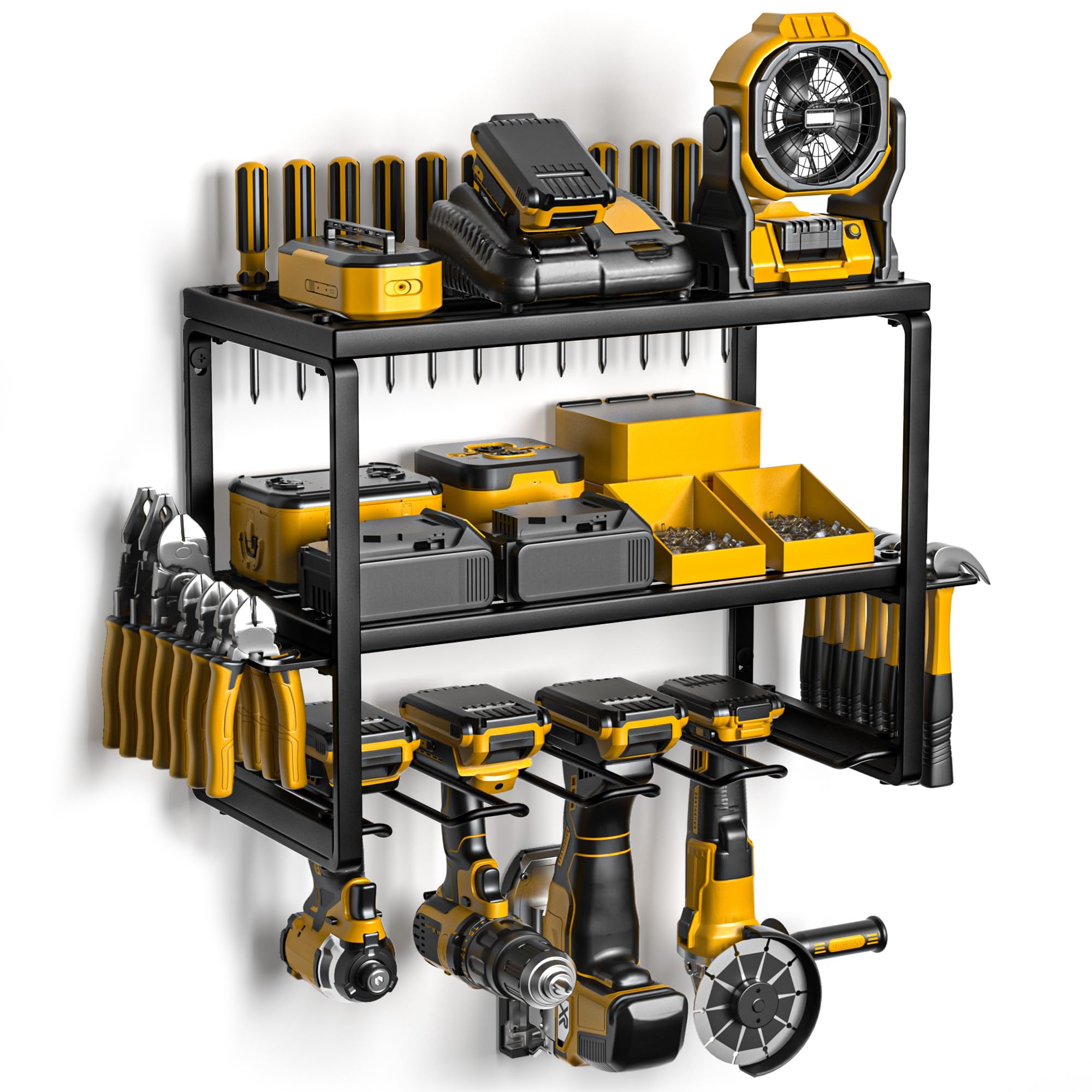 Photo 1 of Spamur Power Tool Organizer with Charging Station, 4 Drill Holder Wall Mount, Quick Assembly, Garage Storage Rack, Metal Tool Shelf Utility Rack for Cordless Power Tools, Suitable for Giving men