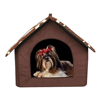 Emily Pets Cat & Dog Lovers Fold able Printer Velvet Fabric Puppy House (S, Brown)