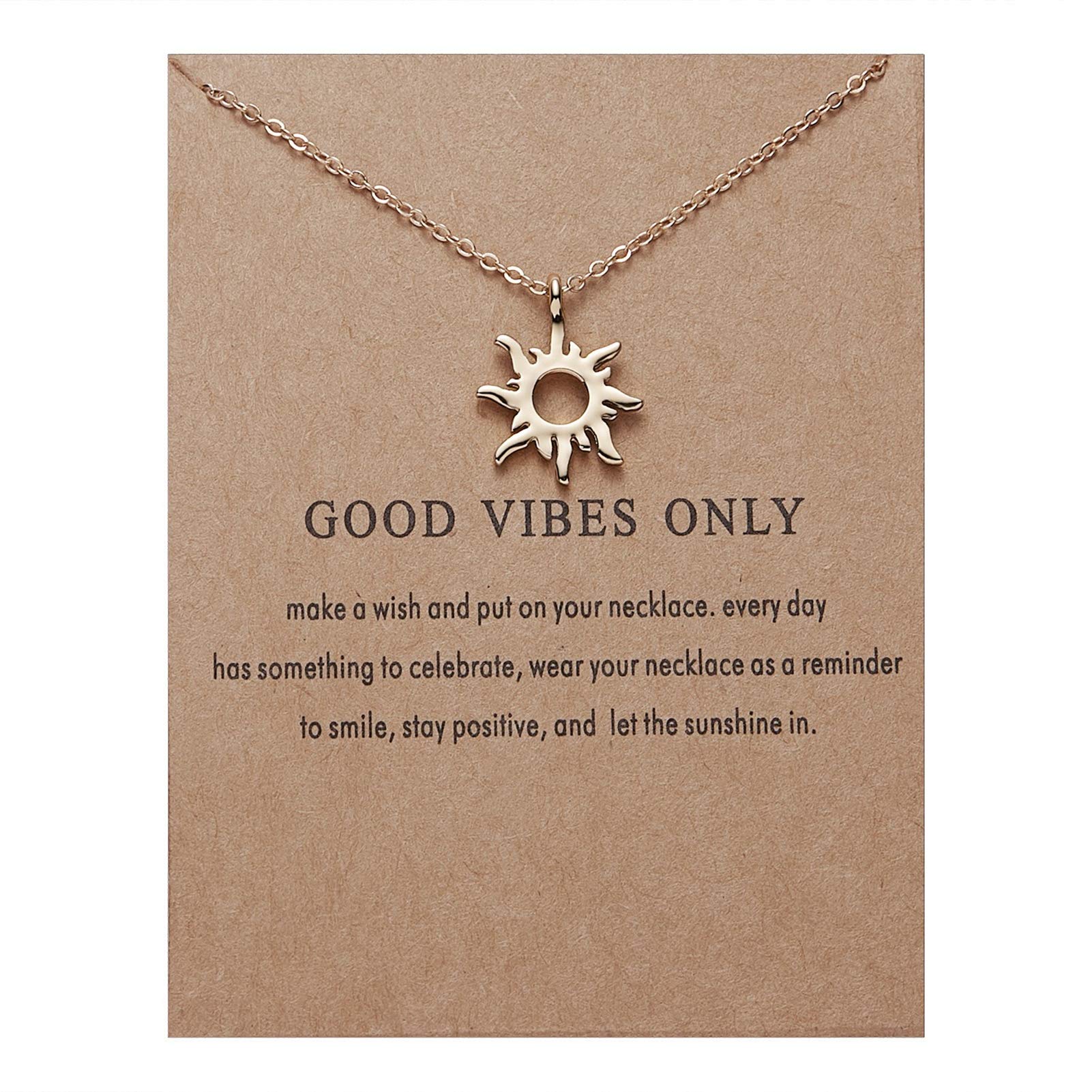 HMOOY Gold Sun Necklace Clavicle Chain Fashion Sunlight Sunshine Pendant Necklace with Message Card Friendship Dainty Choker Jewelry for Women Girl (Sun)