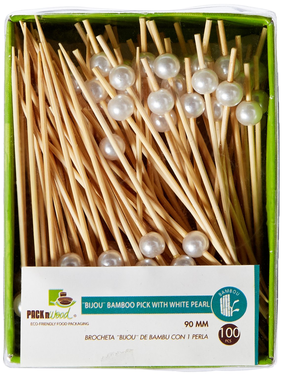 PackNWood 209BBBIJ9 Bijou Bamboo Pick with White Pearl - 3.5" - 2000 per case