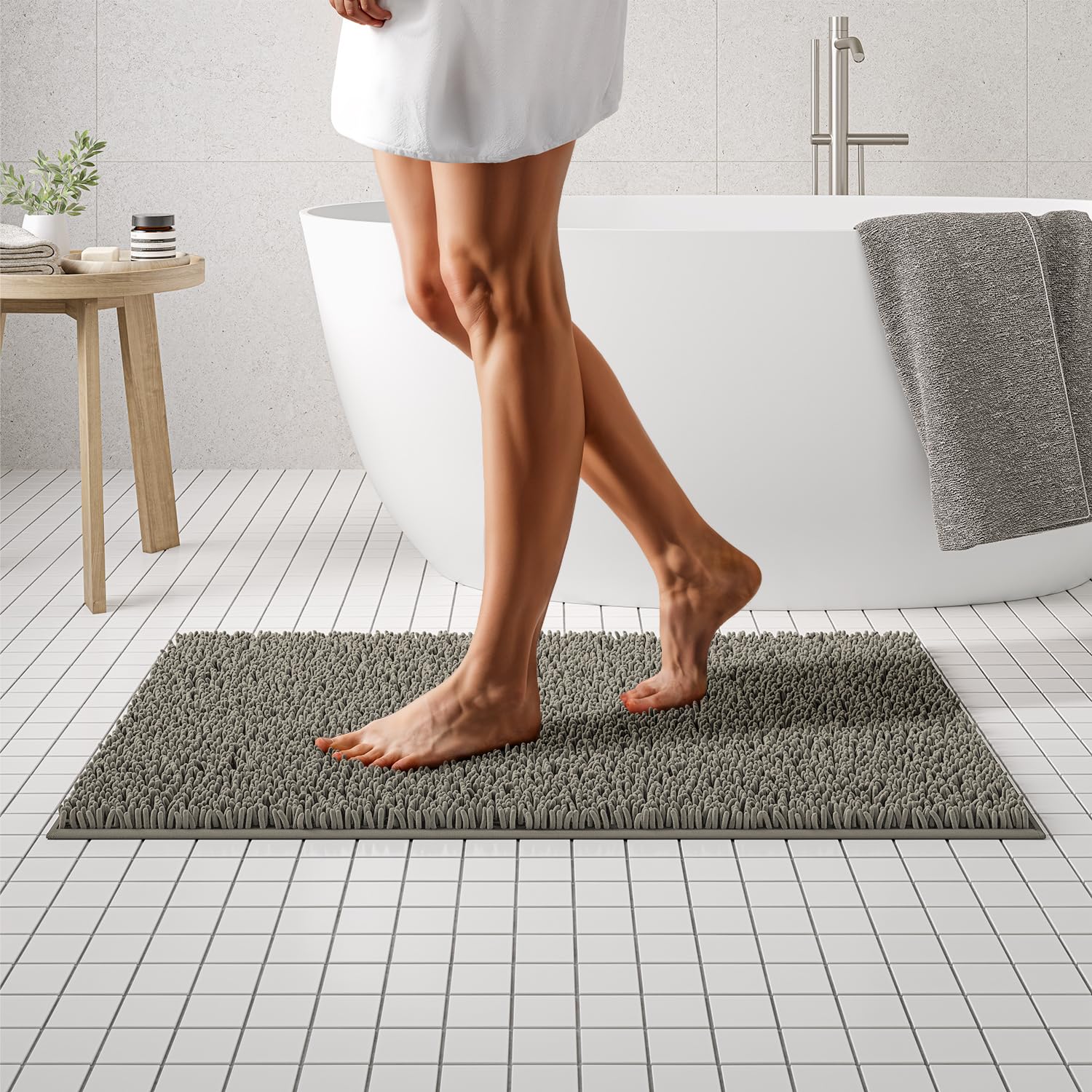 MAYSHINE Plush Shaggy Chenille Bath Mat | Extra Soft, Super Absorbent ...