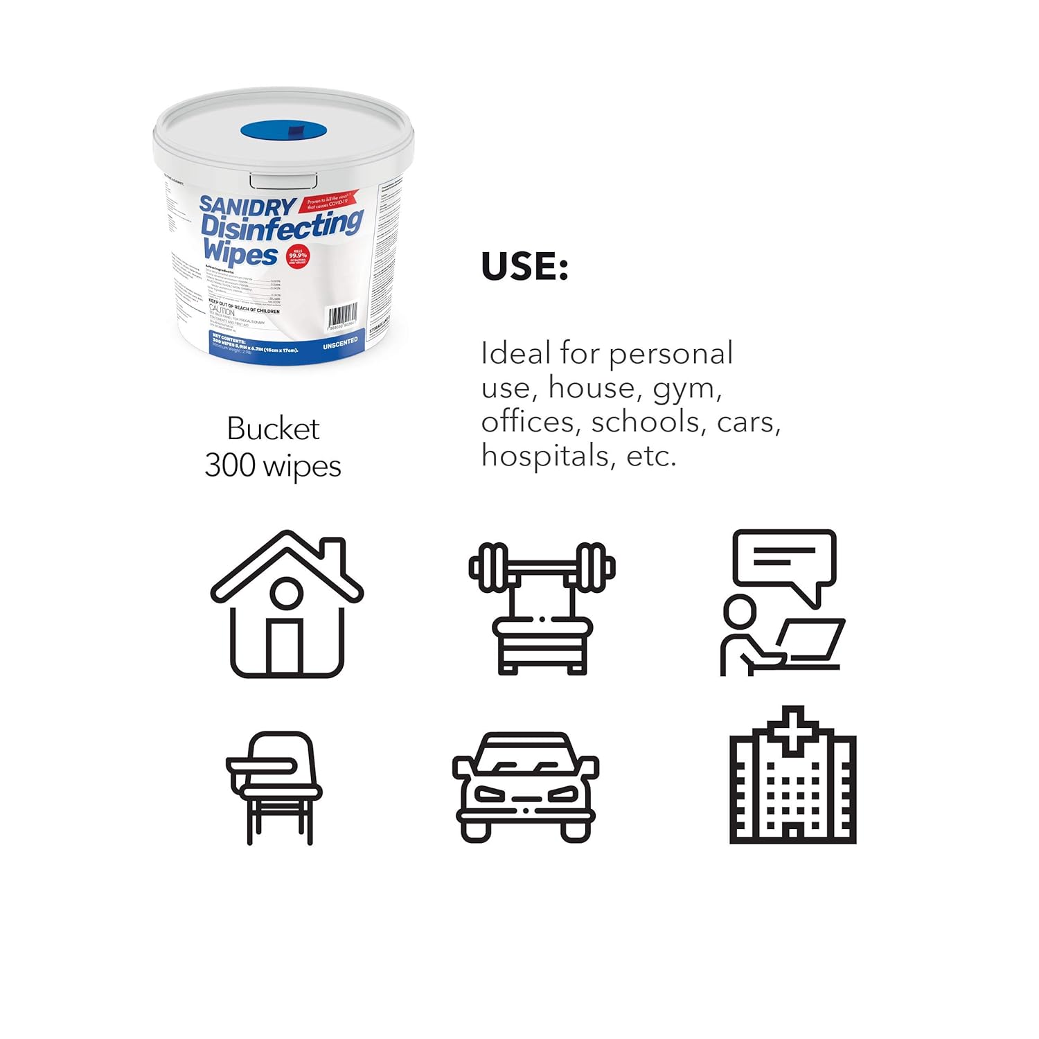 Rosmar SaniDry Disinfecting Wipes, 300 Count, EPA Approved, Unscented, White, Nonabrasive, Multi-Surface Cleaning Wipes, for Use in Health Facilities, Schools, Industrial, Household: Industrial & Scientific