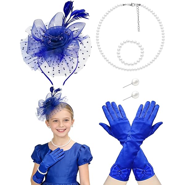 Jenaai Set 8 Pezzi Accessori Per Tea Party Da Ragazze – Cappello, Guanti, Ventaglio, Collana E Gioielli, Rosa, Per Halloween E Compleanni