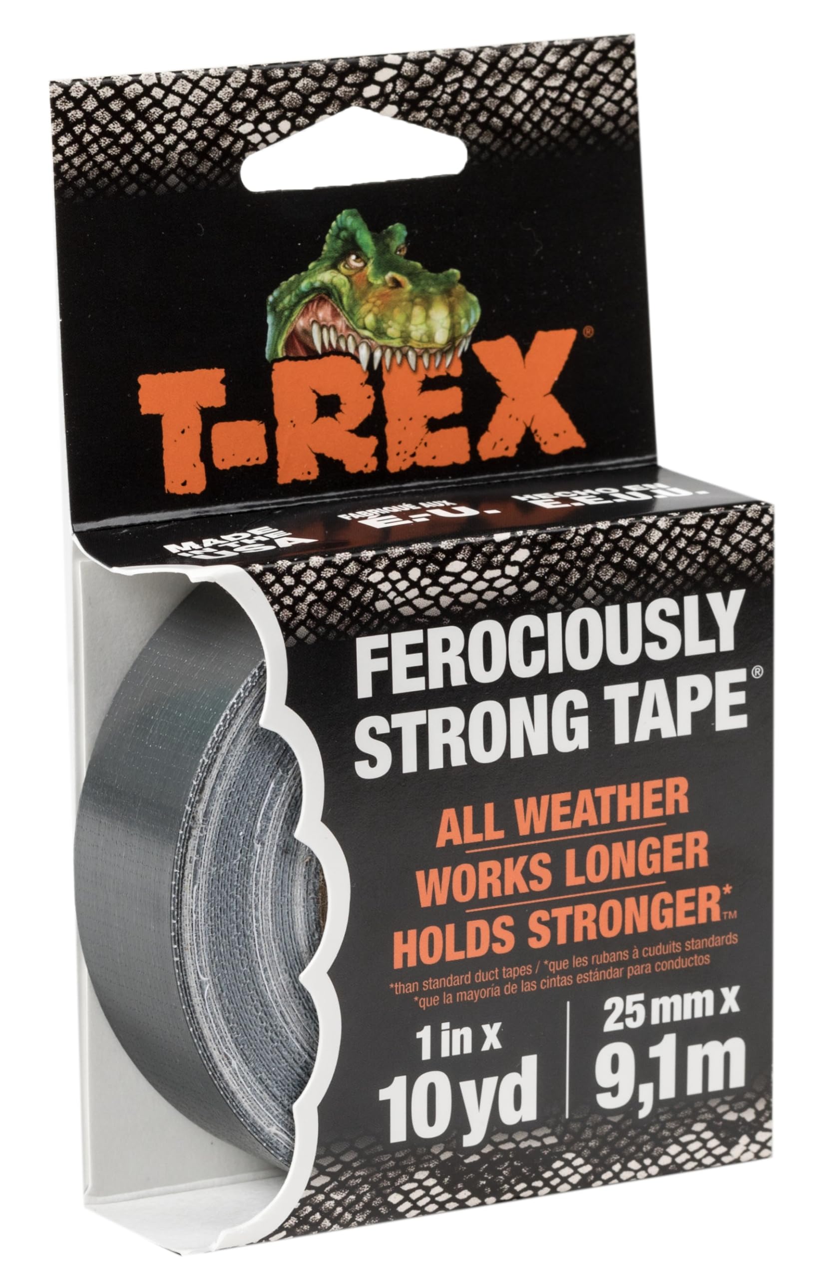T Rex Ferociously Strong Waterproof Duct Tape Silver Grey | Heavy Duty Strong Adhesive Gaffer, Gaffa, Cloth for Indoor/Outdoor Repair 25mm x 9.1m
