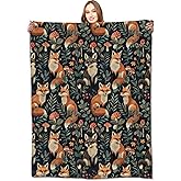 VODRM Woodland Fox Blanket Cute Enchanting Animal & Forest Throw Blankets,Birthday Gifts for Kids Adult,Lightweight Soft Fleece Cozy for Sofa Couch Bed Room Travel Whimsical Decor 50x60in