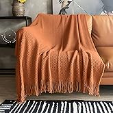 LOMAO Knitted Throw Blanket with Tassels Bubble Textured Lightweight Throws for Couch Cover Home Decor (Orange, 50x60)