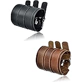 Tornito 1-2Pcs Genuine Leather Bracelet Punk Spike Studded Rivet Braided Chain Biker Bangle Three Wide Strap Gauntlet Wristband For Women Men Black Brown Size Adjustable