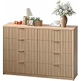 IDEALHOUSE 8 Drawer Dresser for Bedroom, Large Fluted Chest of Drawers, Wood Dressers Storage Organizer, Storage Cabinet for Bedroom Living Room Home Office