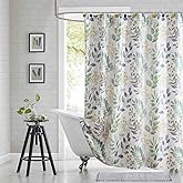 BESTRIPES Stall Fabric Shower Curtain, Sage Green Gray Yellow Watercolor Botanical Leaf Print Waterproof Shower Curtains for Bathroom, 54" W x 72" H
