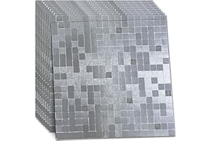 XUANINY 10-Piece Self-Adhesive Metal Backsplash, Peel and Stick Tile for Kitchen Brushed Aluminium Surface backsplash (11.73"x11.73",10) (Silver Brushed)