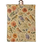 jwyta Vintage Bird Flannel Blanket,Watercolor Botanical Throw with Floral,Butterfly and Bee,Retro Flower,Lightweight Fleece Blankets for Nature Lover,Couch,Cabin,Bed,Camping Decor Gifts,60x50in