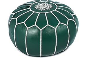 Marrakesh Gallery Genuine Leather Round Pouf Unstuffed - Moroccan Ottoman Footstool, Footrest Cover - Boho Decor - Bohemian Living Room, Bedroom, Kids Room, Gift & Wedding