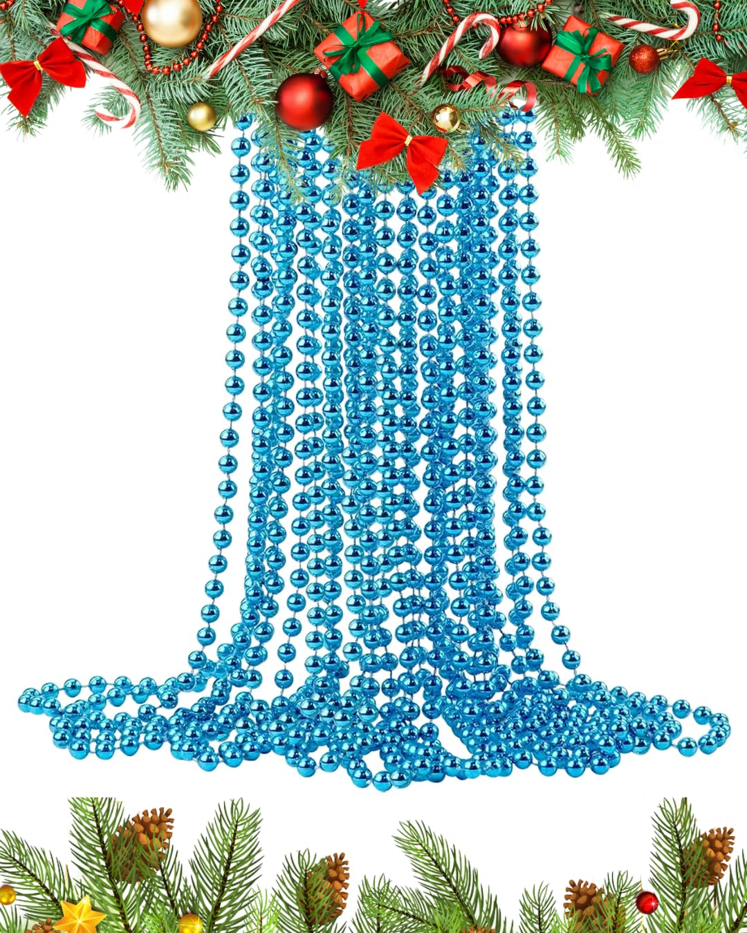 UKDeals Direct UKDD® 10m Long Christmas Bead Chain - Christmas Shiny Bead Garlands - Christmas tree Decorations (ICE)