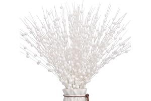 Megoogo 12 PCS Artificial Glitter Berry, White Christmas Glitter Picks Artificial Berries Stems for Christmas Ornaments Fake Sticks for Vases Tall DIY Wreath Home Decor (15.8’’)