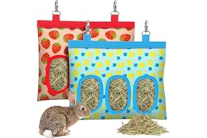 SKYJORMY 2PCS Rabbit Hay Feeder,Bunny Hay Bag for Rabbits,Rabbit Feeder Fabric Bag Feeder Bag,3 Holes 600D Oxford Cloth Fabric Hanging Hay Feeder Bag for Small Animal,Hay Guinea Pig(Strawberry&Pineapple)