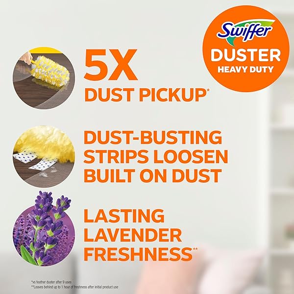 DUSTERS HEAVY DUTY MULTI-SURFACE DUSTER REFILLS FOR CLEANING, LAVENDER, 6 COUNT