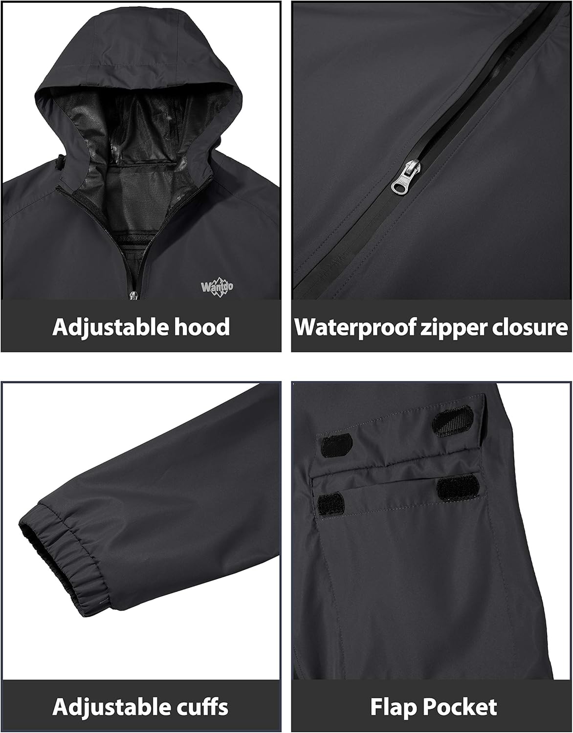 Wantdo Men's Waterproof Rain Jacket Lightweight Hooded Raincoat Breathable Windbreaker at  Men’s Clothing store