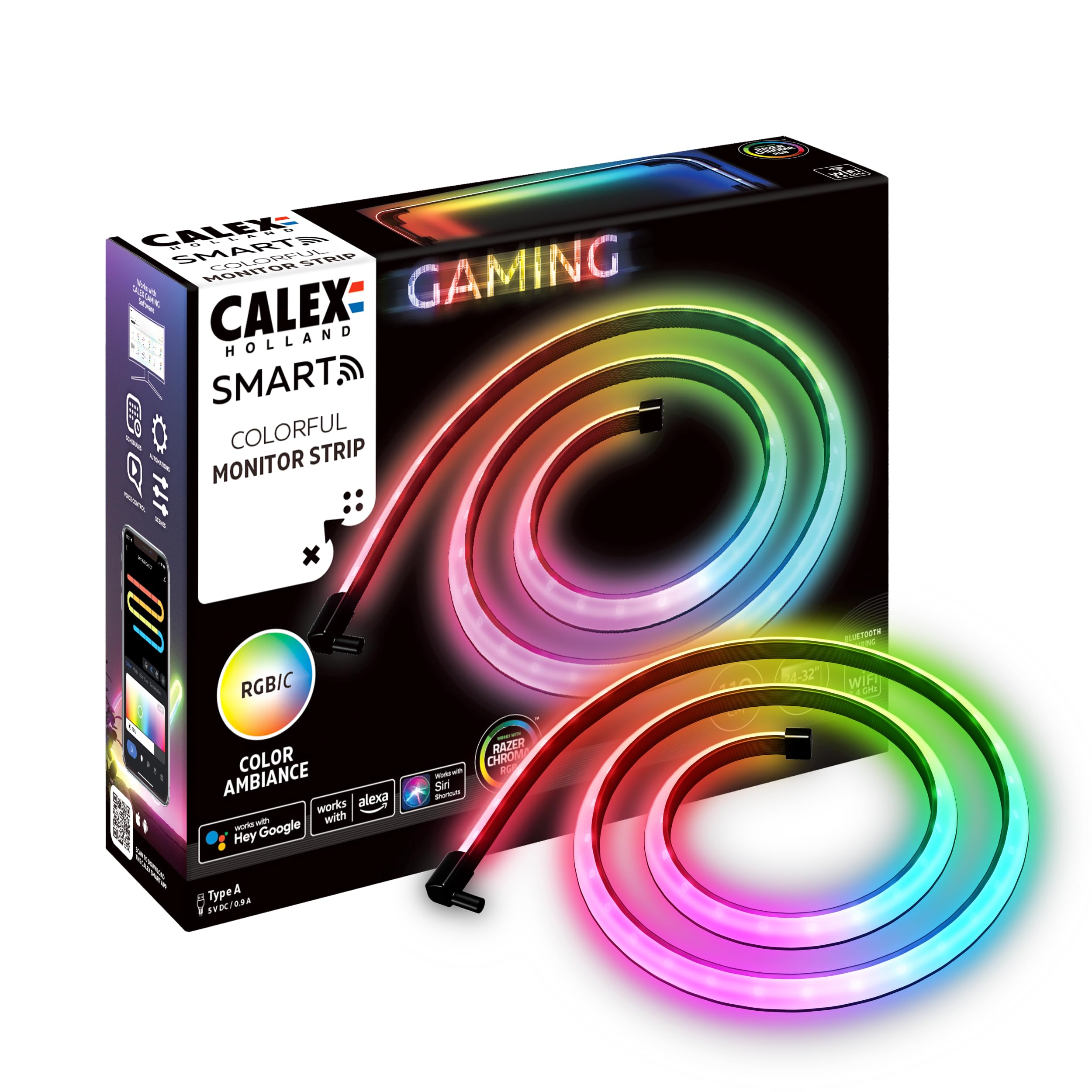 CALEX - Gaming Strip Light for Monitor, Razer Chroma Compatible, Smart Home, RGBIC Synchronization for PC, 110cm