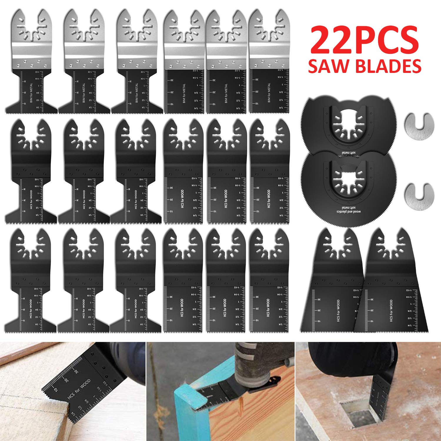 22 Pack Professional Wood Metal Quick Release Oscillating Tool Blades Multitool Saw Blade For Fein Multimaster Porter Rockwell Cable Black Decker