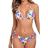 JOYBIK Women's Two Piece Sexy Bikini Swimsuit Triangle Halter Top with Tie Side Bottom String Bikini Sets