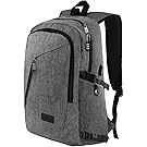 Laptop Backpack, Travel Computer Bag for Women & Men, Anti Theft Water Resistant College School Bookbag, Slim Business Backpack w/ USB Charging Port Fits UNDER 17" Laptop & Notebook by Mancro (Grey)