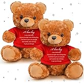 Meooeck 2 Pcs Bear Plush Stuffed Animal Sympathy Gifts Memory Bear with Hug Sign Funeral Gift for Kids Bereavement Comfort Child Loss of Loved One(Brown, Red)