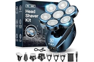 HUINNETHREY Head Shavers, Upgraded 5-in-1 Electric Razor for Bald Men, 7D Floating Shaving Rotary Shaver Grooming Kit, IPX7 Waterproof Wet/Dry LED Display USB Rechargeable