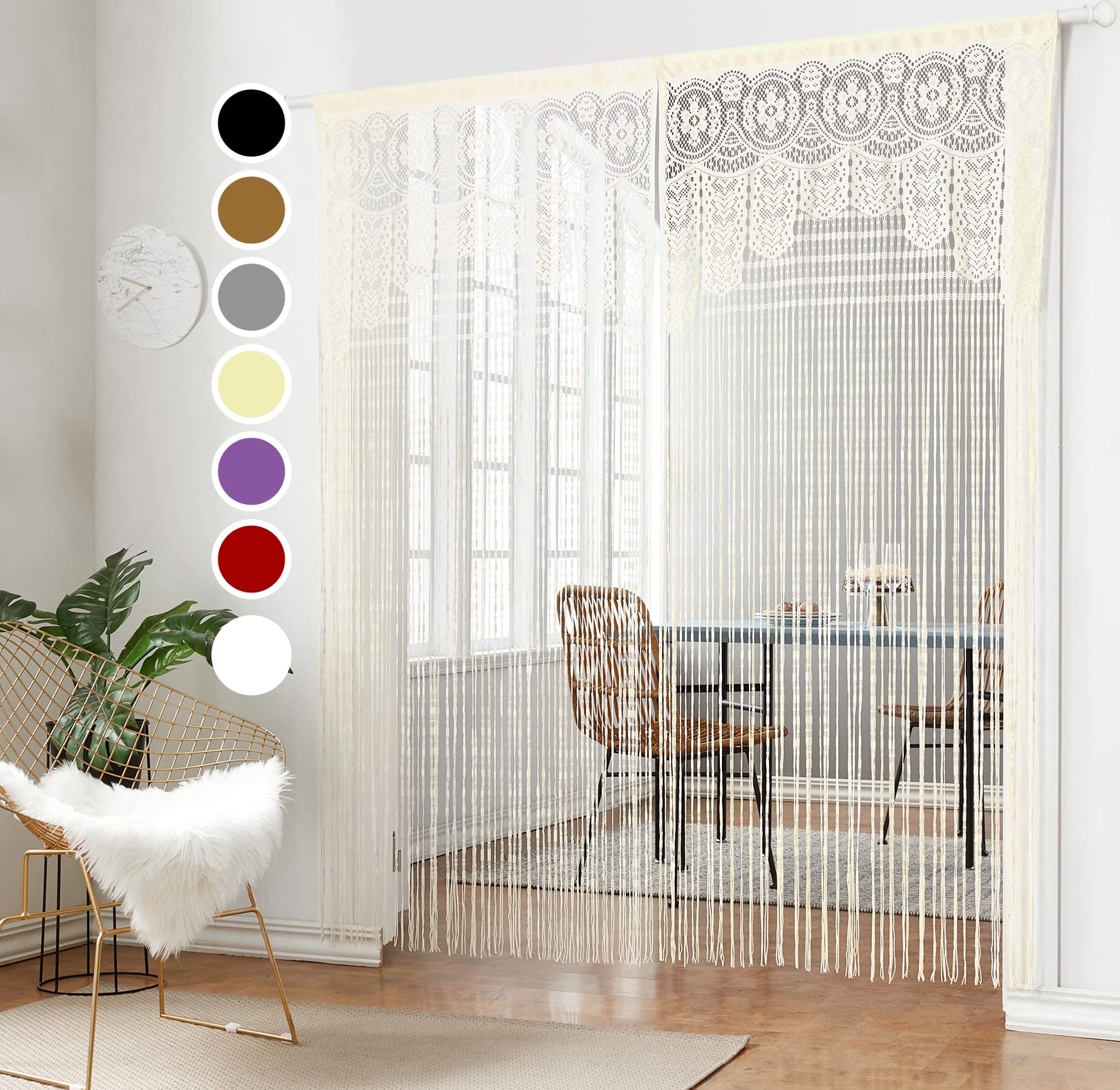 HSYLYM Lace Curtains Lightweight Soft Fine Texture Delicate Voile Lace Window Curtains for Living Room,Champagne,90x245cm(35x96inch)