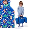 JOIEDOMI Toddler Nap Mat with Pillow & Blanket 55''*30'' for Kids Ages 3-7 Years Roll Up Nap Mat for Preschool Soft Kids Sleeping Bag for Boys Girls Kindergarten Daycare Sleepover