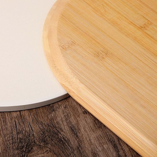PIZZA STONES SET, HEAVY DUTY ROUND CORDIERITE BAKING STONE FOR BREAD, PIZZAS, THERMAL SHOCK RESISTANT COOKING STONE WITH BAMBOO PIZZA PEEL PADDLE FOR OVEN AND GRILL-12 INCHES (DIAMETER)