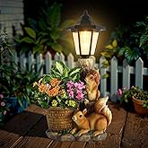 YEPOTUE Solar Squirrels Outdoor Statues, Garden Sculptures with Flowerpot Decor & Solar Lantern for Yard Art Lawn Ornaments Porch Patio Balcony - Birthday Gifts for Women Mom