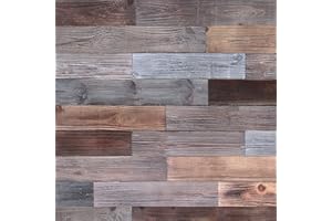 Holydecot Peel and Stick Wood Wall Panels, Real Wood, Solid Wood Planks DIY Easy Peel and Stick Application, Rustic Reclaimed barn Wood Paneling for Accent Walls, Brown Gray Combinations, 10.6 sq. ft