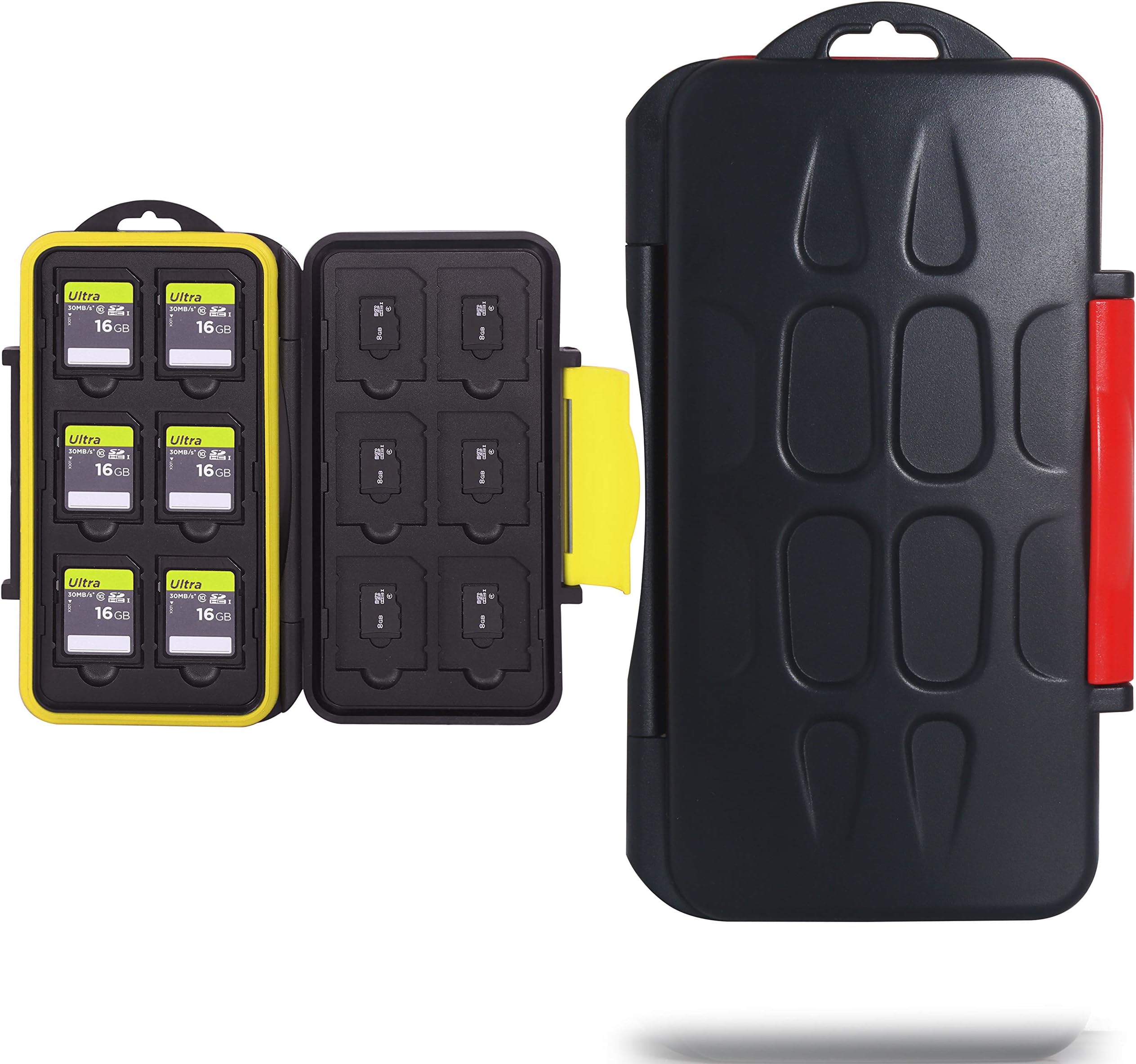 Skoloo SD Card Case, Waterproof Memory Card Holder, 12 SD Card Cases Storage + 12 Micro SD Card Holder for SDHC SDXC TF Card, 2 Pack Yellow/Red