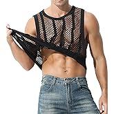 JINSHI Men's Mesh Shirts Fishnet Athletic Tank Tops Sexy Sleeveless Vest Male Loose Muscle Workout Swimwear