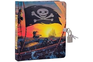 MOLLYBEE KIDS Pirate Glow in the Dark Lock and Key Diary for Kids, 208 Pages, Measures 6.25 inches by 5.5 inches