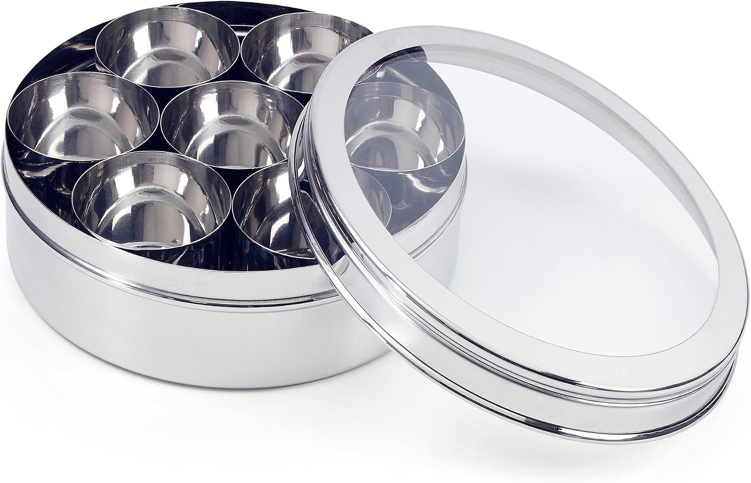 Zinel 7201 Stainless Steel Spice Box/Masala Dabba with 7 Comparments and Transparent Lid, 18cm, 18 cm, Silver - Image 3