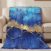 Jbofyee Blue Gold Marble Throw Blankets All Season Ultra Soft Warm Fleece Blanket for Home Bed Sofa Couch Chair Outdoor Travel Camping 40x30 Inch