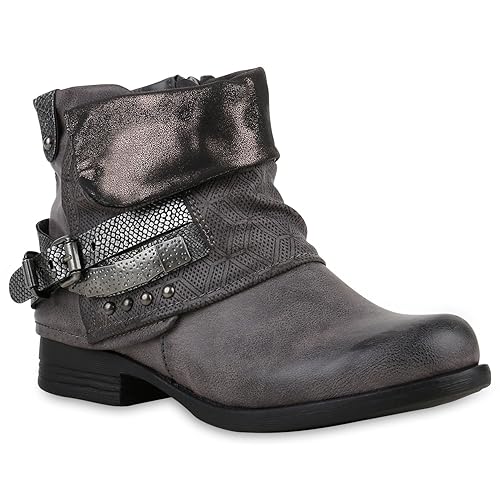 Stiefelparadies Damen Stiefeletten Biker Boots Flandell