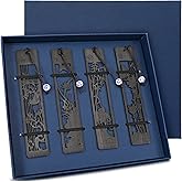 Outus 4 Pieces Wooden Bookmarks for Men Women Employee Appreciation Gifts Valentine's Day Gifts for Men Vintage Handmade Bookmarks Natural Wood Carving for Book Lovers Birthday(Hollow Style)