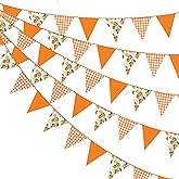 Citrus Orange Party Decorations Orange Plaid Floral Pennant Banner Flag Hanging Paper Triangle Bunting for Birthday Baby Shower Wedding Bridal Shower Engagement Bachelorette Party Decorations Supplies