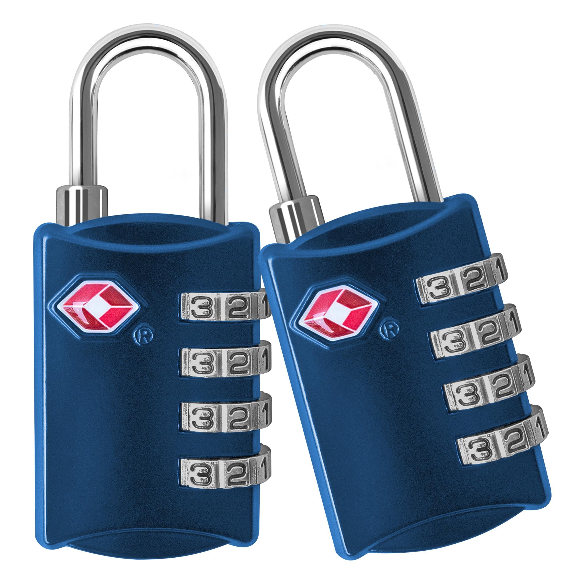 TSA Luggage Locks (2 Pack) - 4 Digit Combination Steel Padlocks - Approved Travel Lock for Suitcases & Baggage - TSA Lock (2, Blue & Blue)