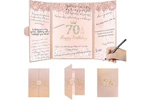 SOWIDE Rose Gold 70th Birthday Party Decorations,Creative 70th Birthday Guest Book Alternative Decorations for Women Pink Cheers to 70 Years Gifts 70 Birthday Signing Card Board Party Supplies