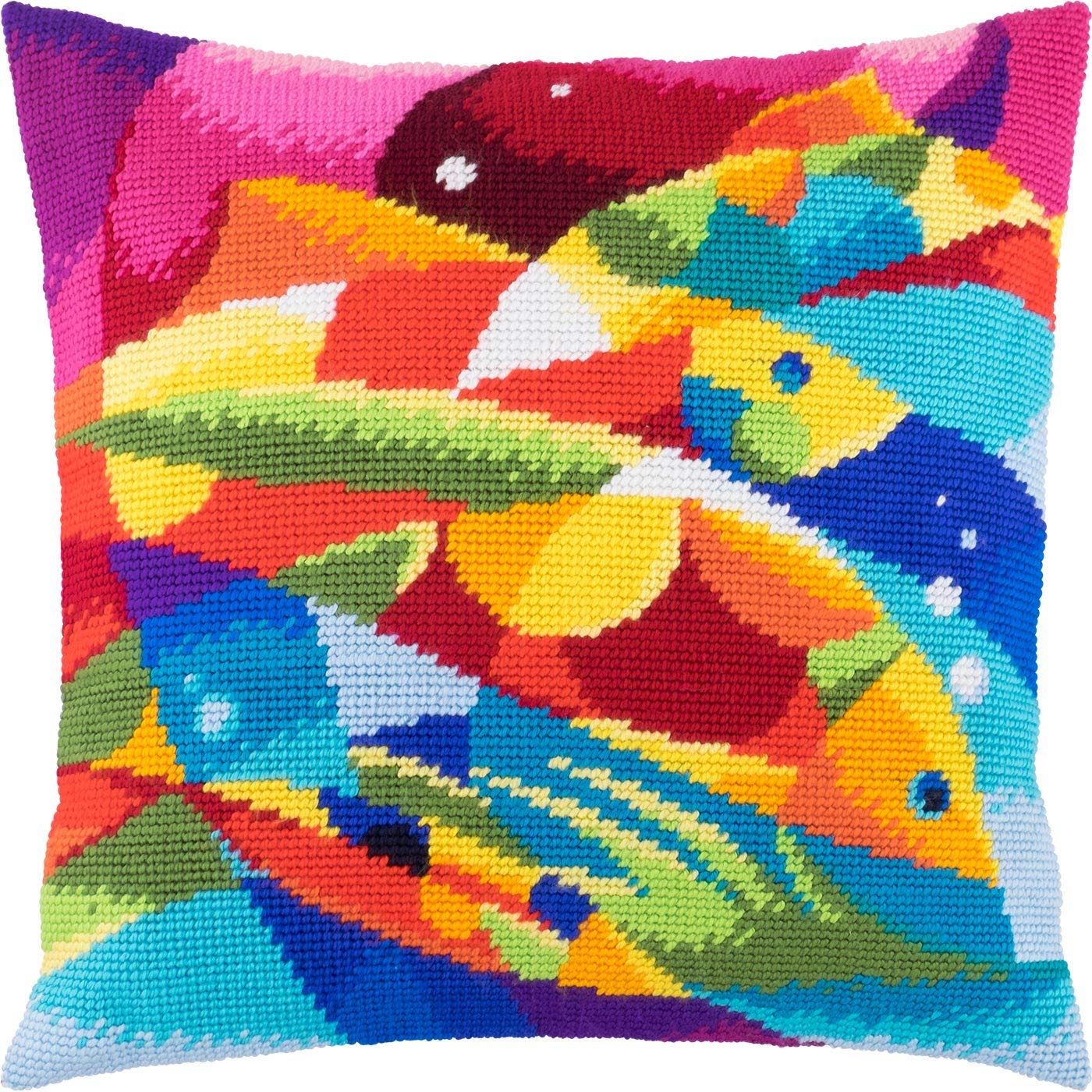 Brvsk Abstract Fish. Embroidery Kit w/Printed Tapestry Canvas (40 × 40 cm) — Embroidery Cushion Kit for Creative Home Décor — Needlework Kit for Adult Beginners