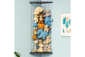 Corner Hanging Stuffed Animal,Heigh Adjustable Stuffed Animal Holder,Plush Toy Storage Net for Nursery Play Room Bedroom Kid 