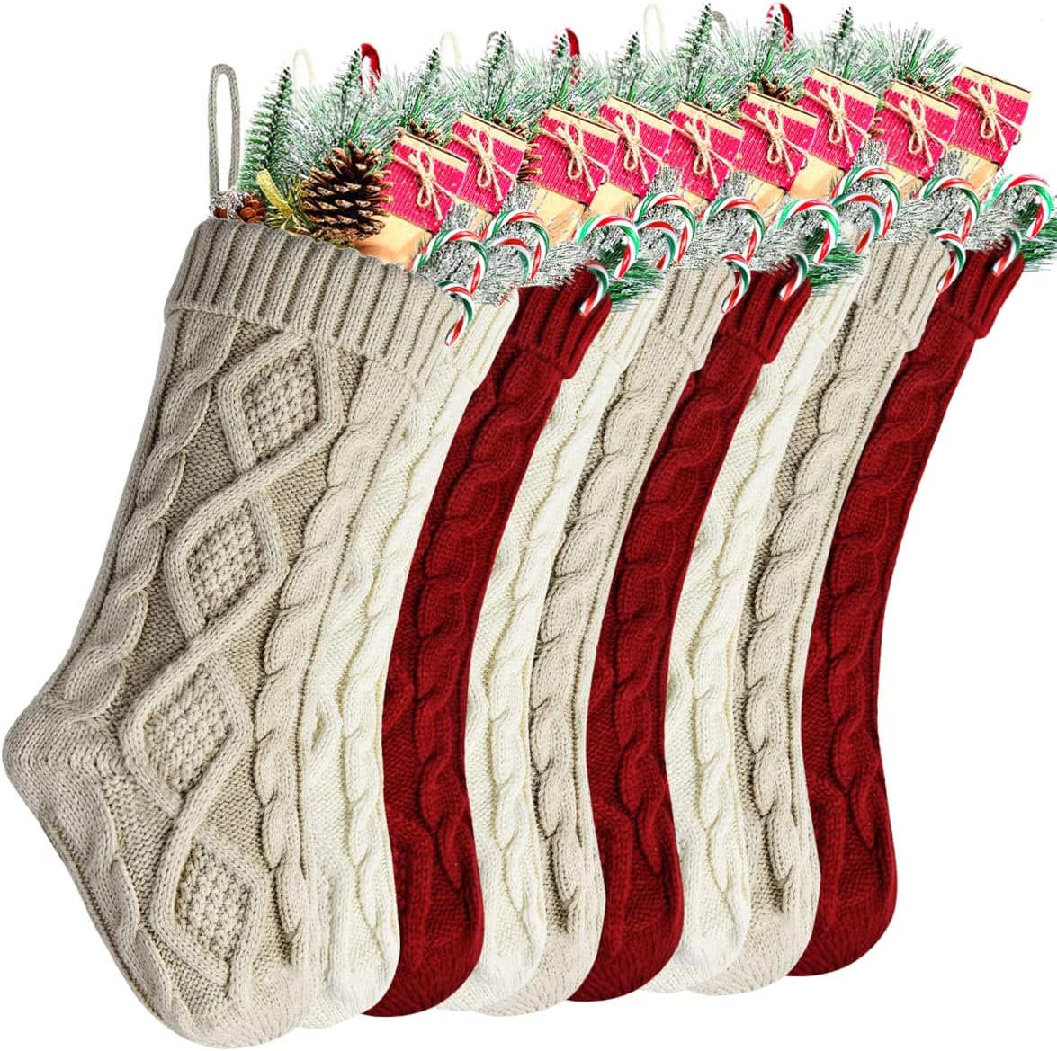 Stockings & Holders - Christmas Stockings Bulk, Large 18 Inch Burgundy,Ivory and Khaki Cable Knit Stocking for Xmas Holiday Decoration, 9 Pack
