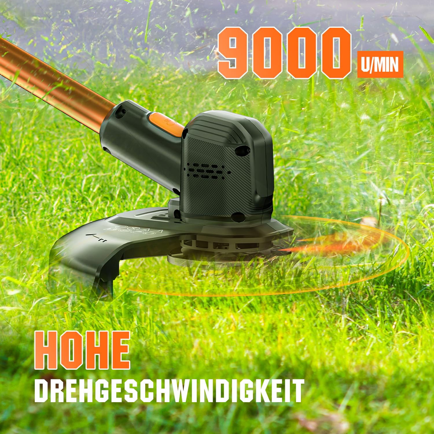 Litheli Akku Rasentrimmer 20V, 25cm, Rasentrimmer mit Akku und Leistungsstarkem Motor, 10000mAH Mobiler Batterien, Geeignet für Gartenrasen und Außenschnitt, Rasentrimmer 3