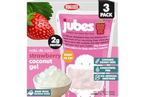 Jubes Strawberry Nata De Coco Jelly Cubes (12.7 oz, Pack of 3) - Strawberry Coconut Jelly Cubes for Sago - Coconut Gel in Syrup Toppings for Fruit Tea, Boba, Bubble Tea, Drinks, Desserts Yogurt, Ice Cream, Beverage