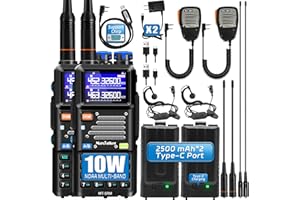MAXTALKER 5RM 10W Ham Radio, Long Range Handheld Two-Way Radio with NOAA Weather Receiver, USB-C Rechargeable 2500mAh Batteries, Programming Cable & Upgraded Speaker Mic (2 Pack)